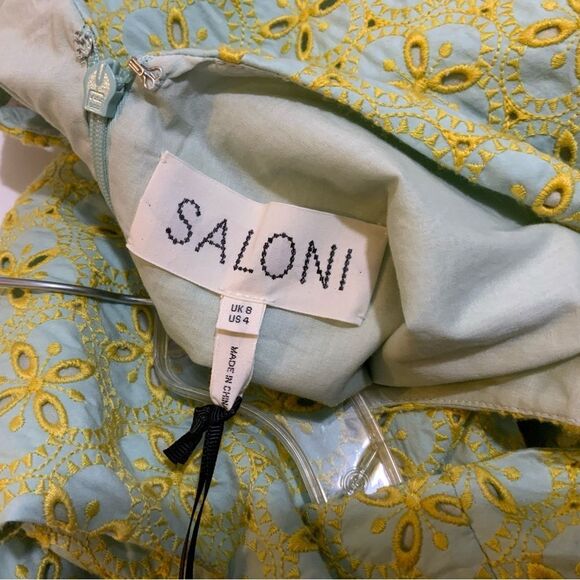 SALONI Jesse Broderie Anglaise Cotton Mini Dress In Green - Picture 9 of 12